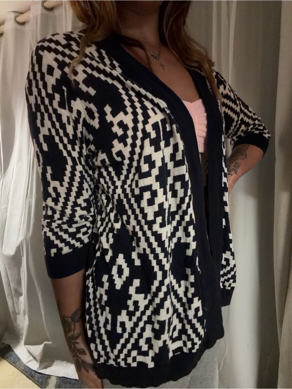 Navy blue and white morrocan eclectic cardigan